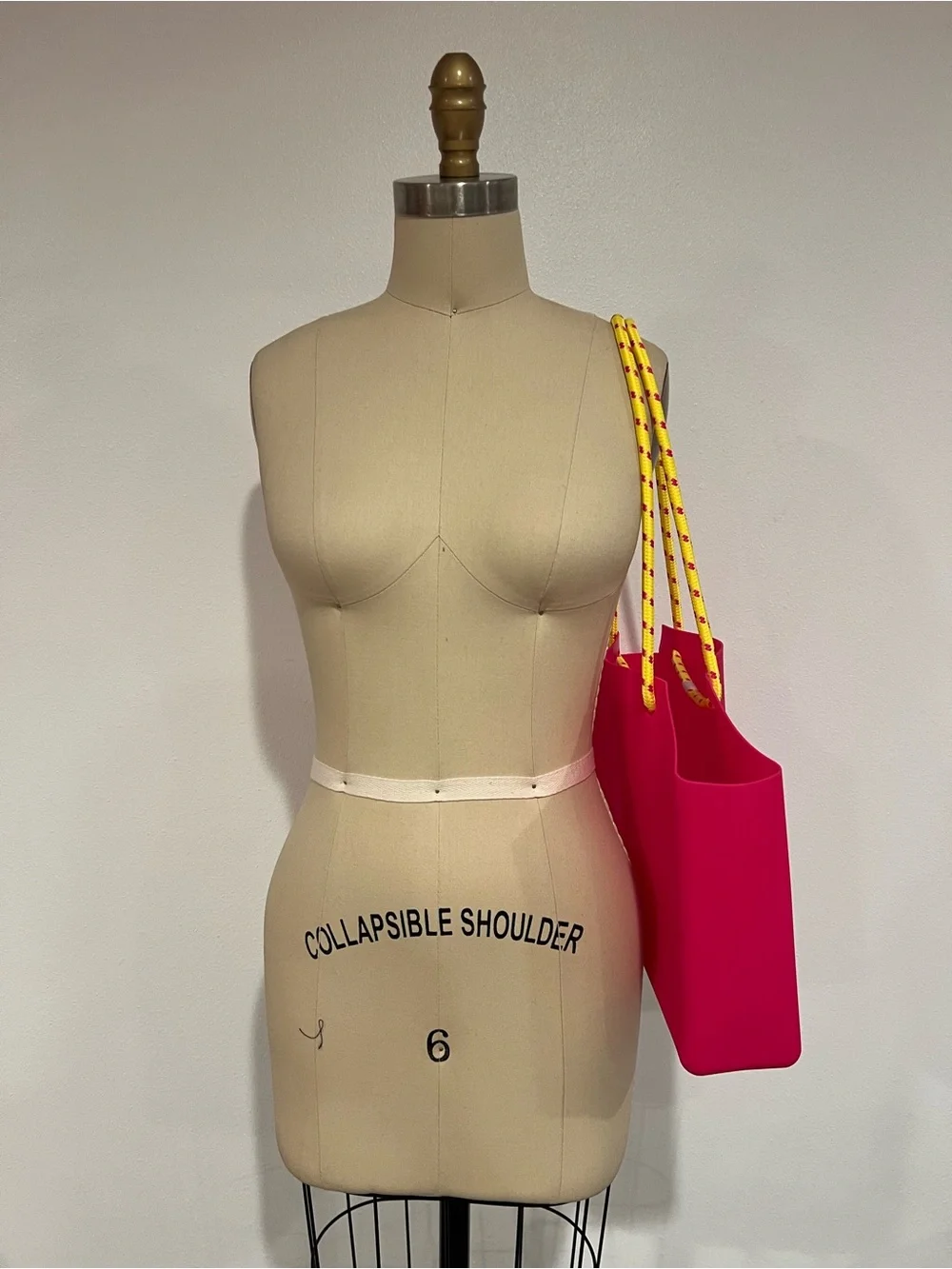 Sol de Janeiro Neon Pink Silicone Tote with Yellow Rope Handles